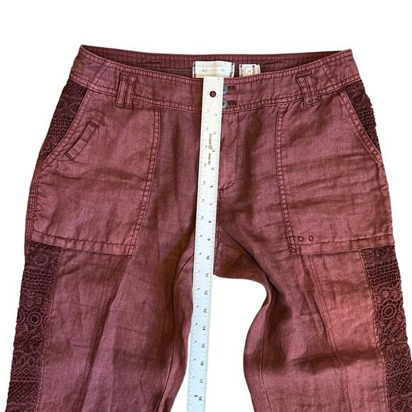 Anthropologie Hei Hei Women’s Sz 28 Embroidered Crochet Linen Pants Marlena - Picture 14 of 16